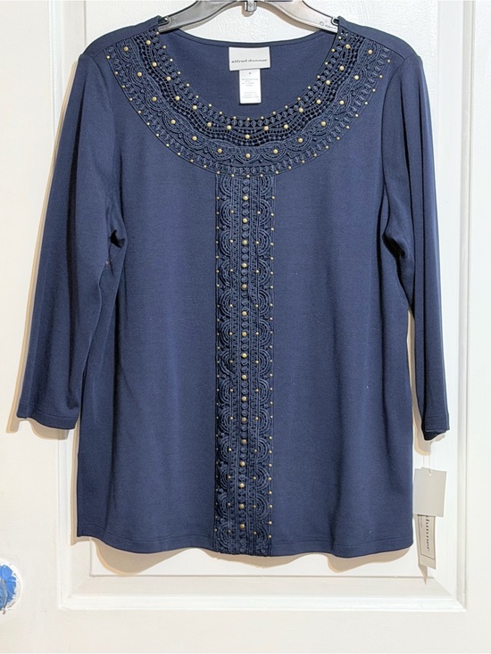 Alfred Dunner Tops - Alfred Dunner Navy Long-Sleeve Crochet & Bead Detail Top
